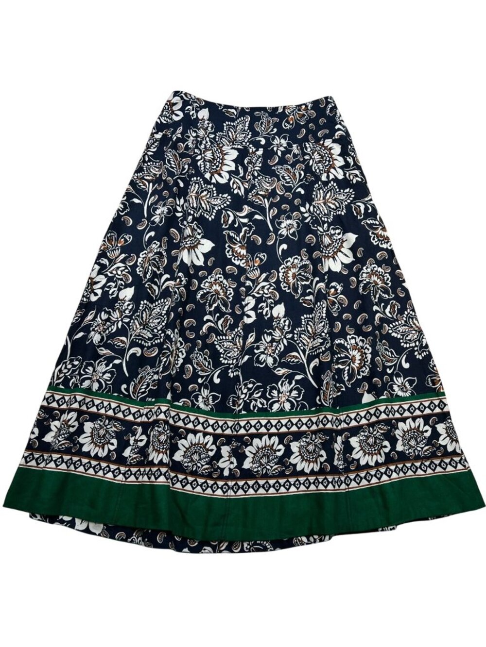Loft Womens Linen Blend Bohemian Maxi Skirt Flat Front Sz 8 Blue White Floral